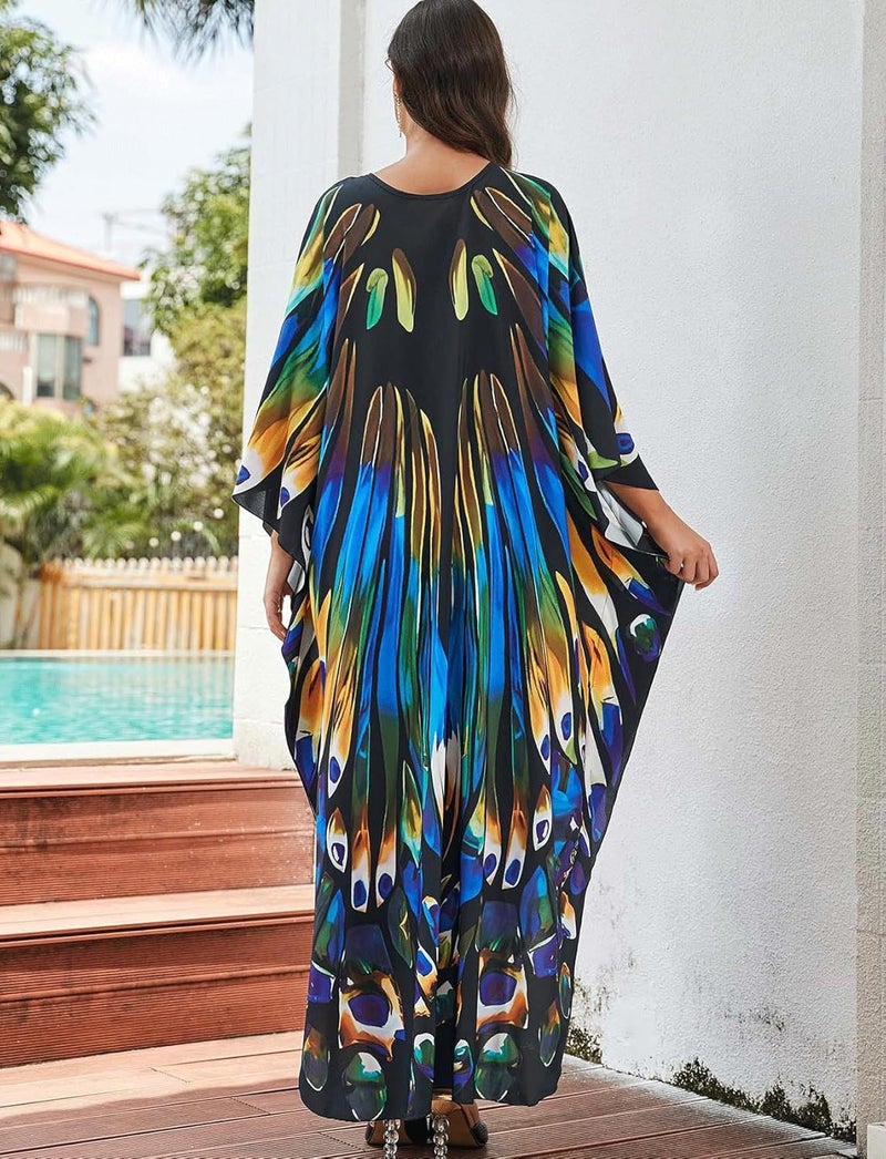 KECVOT Kaftan Dresses for Women Plus Size Batwing Sleeve Caftans Long Bathing Suit Cover Up Maxi Beach Dress Loungewear - Image 4